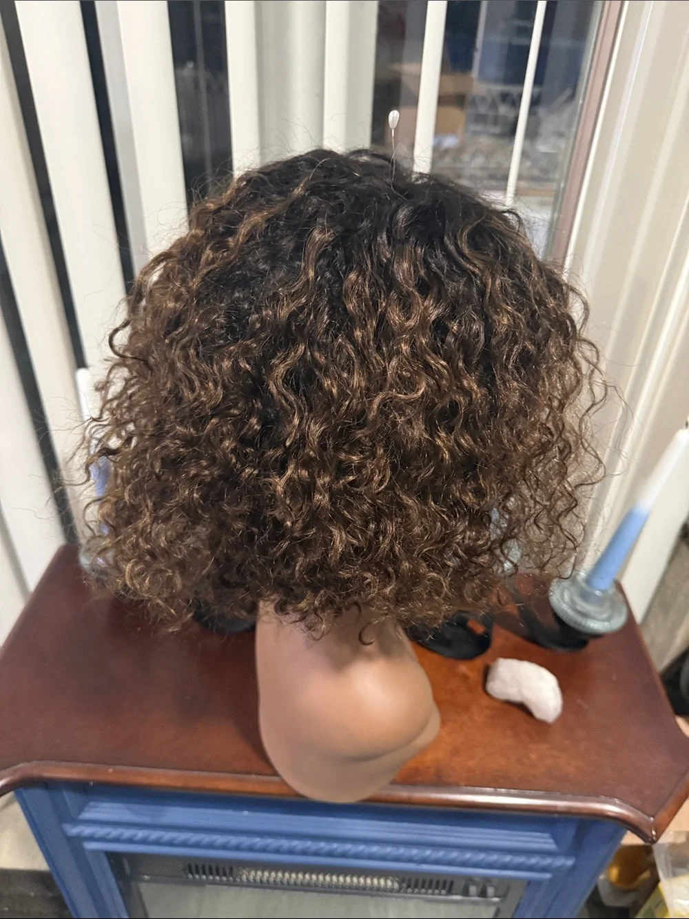 Human Hair Short Curly Bob Wig in Dark Brown